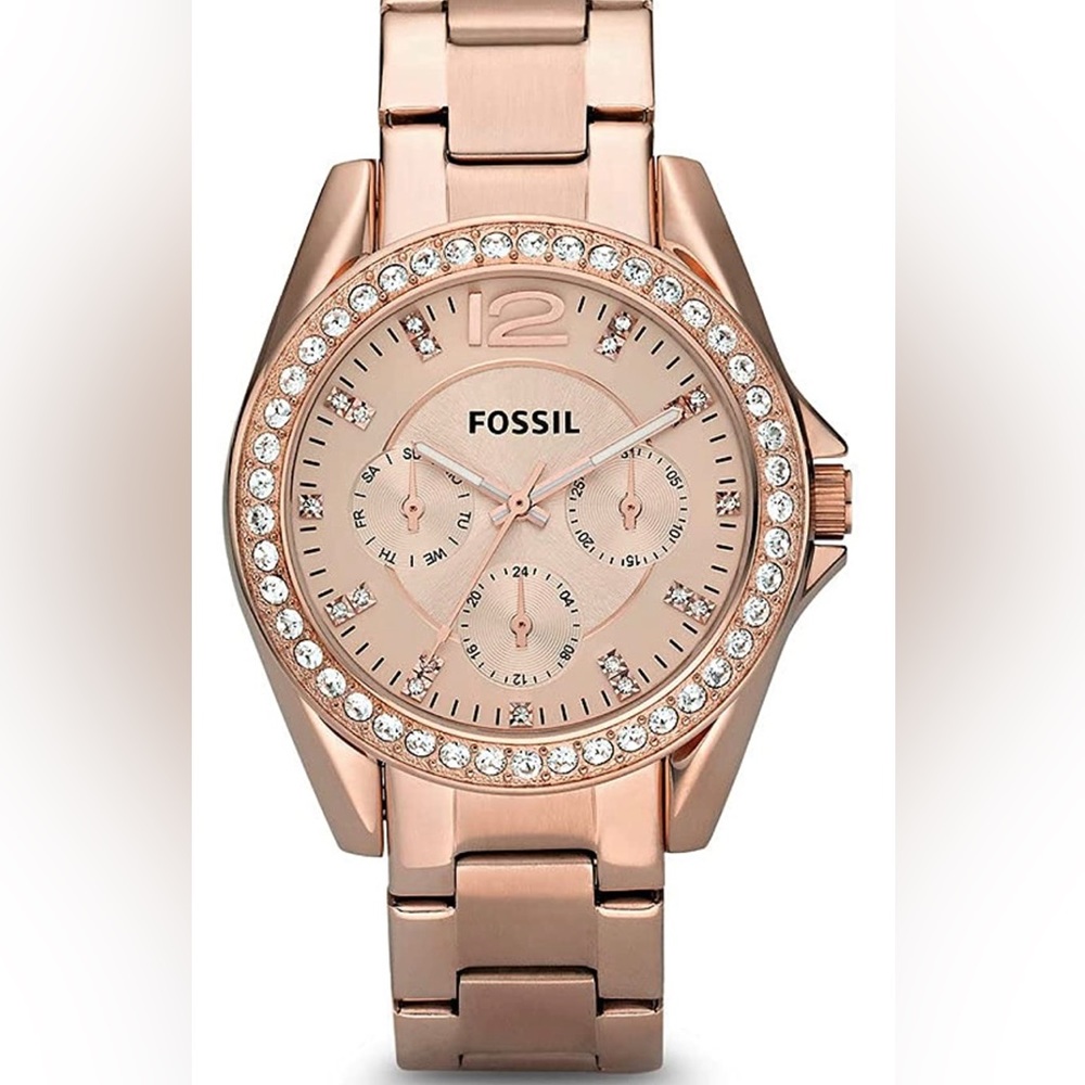 Fossil Women’s Riley Stainless Steel Crystal-Accented Quartz Watch - Rose Gold